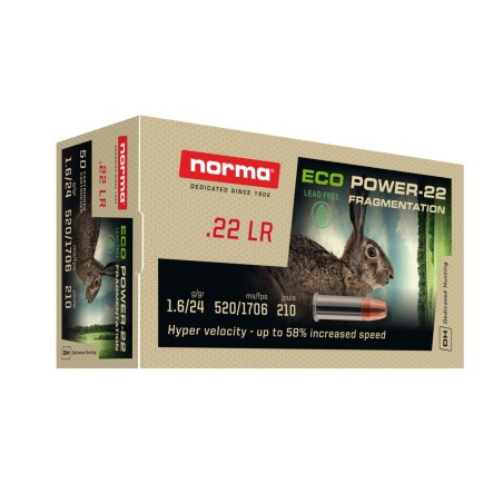 22 LR NORMA ECO-POWER SANS PLOMB A FRAGMENTATION BTE 50