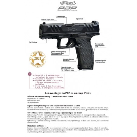 PISTOLET WALTHER PDP FDE FULL SIZE 4.5\" 9MM 18 COUPS