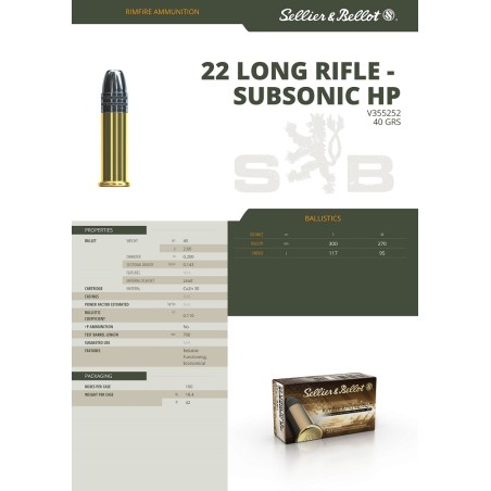 22 LR SUBSONIC HP SELLIER BELLOT 40GR BTE X50