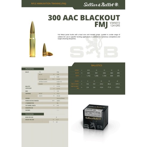 300 AAC BLACKOUT SELLIER BELLOT FMJ 124 GR BTE...