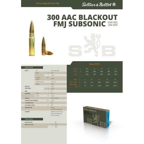300 AAC BLACKOUT SELLIER BELLOT FMJ 200 GR
