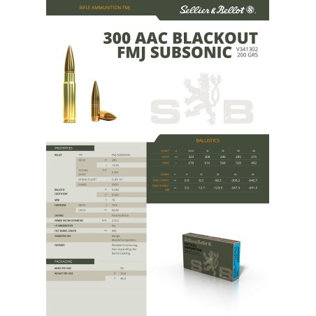 300 AAC BLACKOUT SELLIER BELLOT FMJ 200 GR