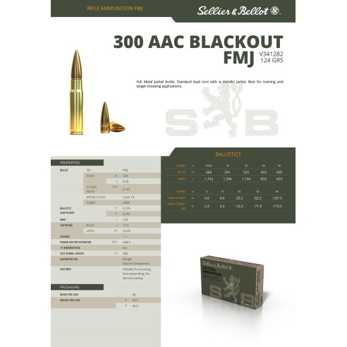 300 AAC BLACKOUT SELLIER BELLOT FMJ 124 GR
