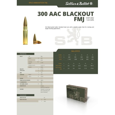 300 AAC BLACKOUT SELLIER BELLOT FMJ 124 GR
