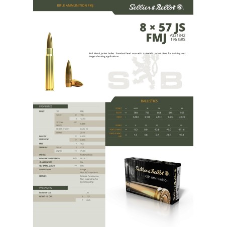 8X57 JS SELLIER BELLOT 196GR x20
